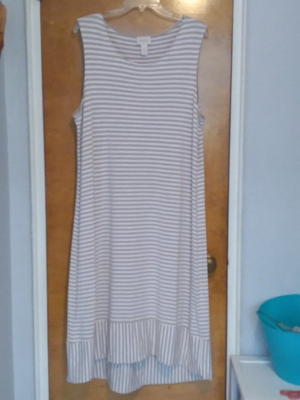 Chico's Sleeveless Beige & White Striped Dress - Chico's Size 3
